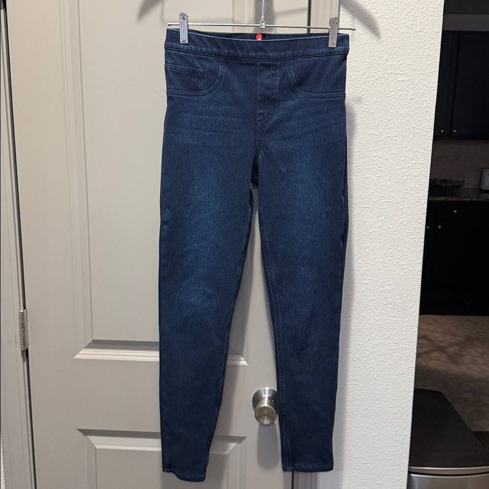 Spanx jeanish leggings super skinny jeggings pull on blue dark wash jeans S